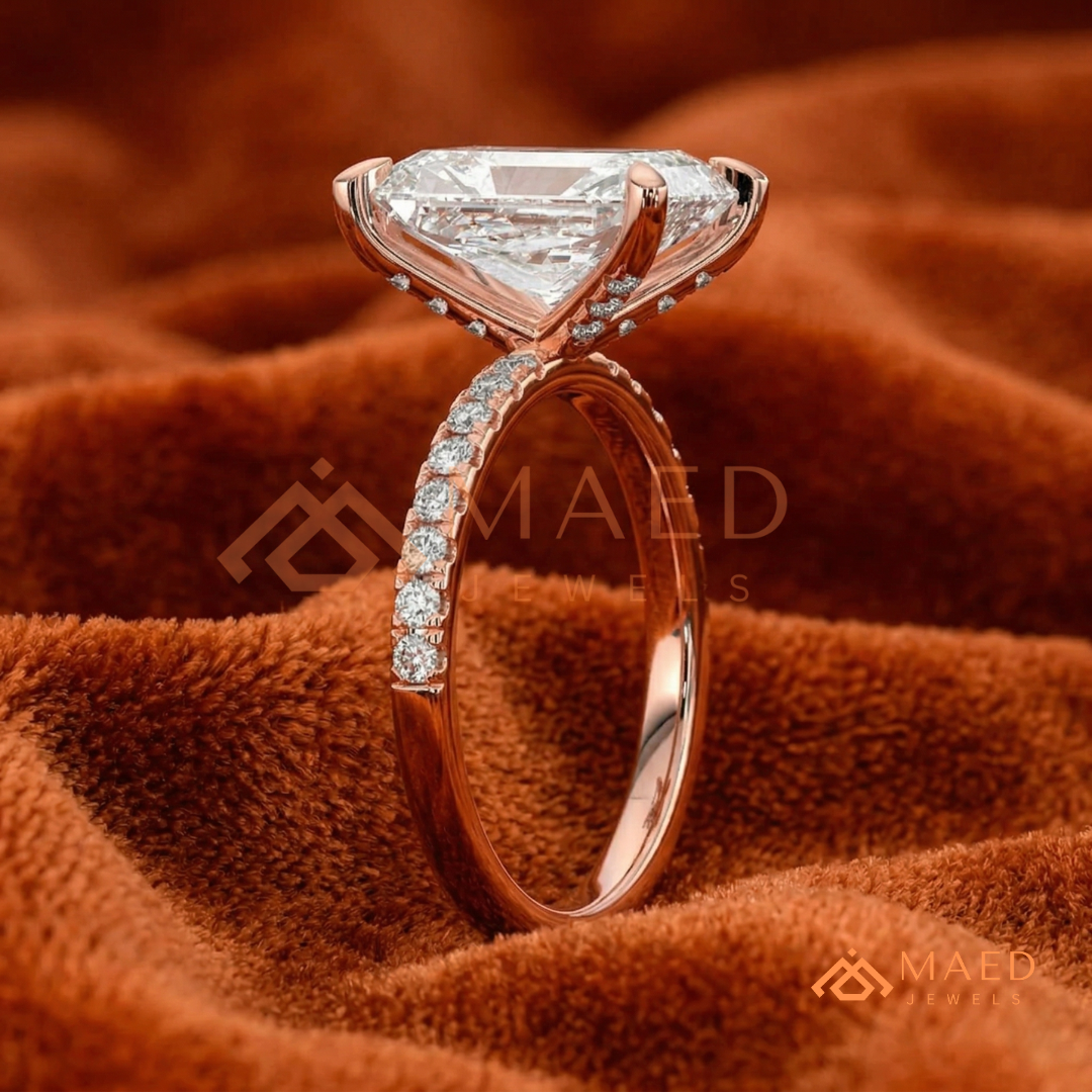Radiant Cut Diamond Hidden Halo Engagement Ring in 14K Gold, Rose Gold & Silver