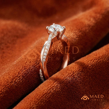 Marquise Cut Engagement Ring with Twisted Pavé Band | 14K Gold, Rose Gold & Silver