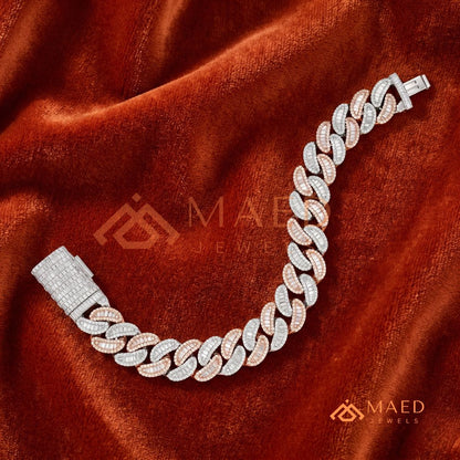 Iced Baguette Cuban Link Bracelet – 925 Silver, Gold & Rose Gold