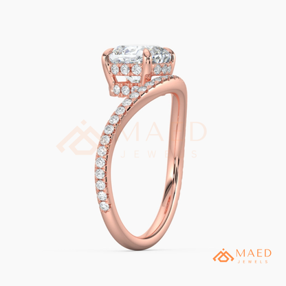 Cushion Cut Moissanite Chevron Engagement Ring, Curved Pavé Diamond Wishbone Wedding Ring in Silver, 14K Gold & Rose Gold