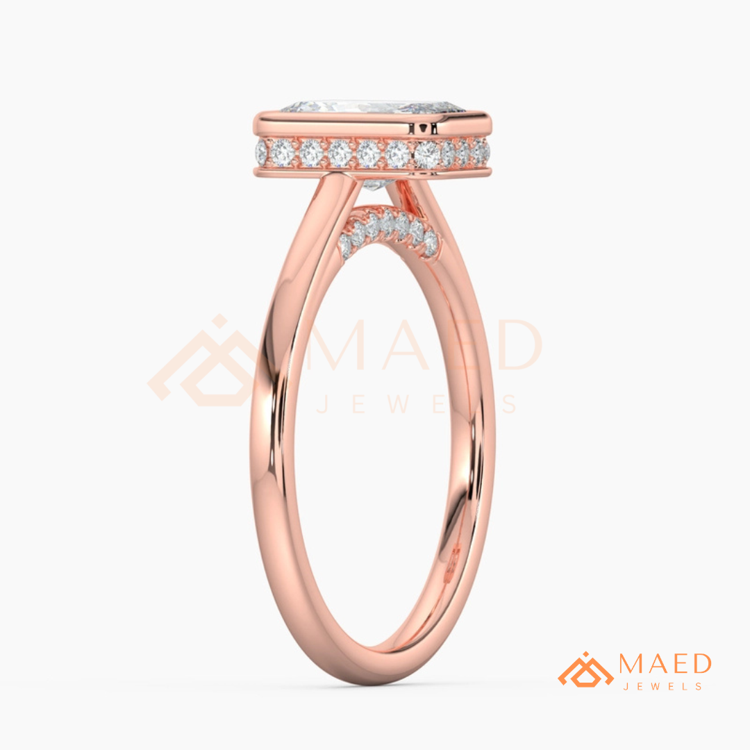 Radiant Cut Diamond Bezel Solitaire Ring | 14k Gold, Rose Gold & Sterling Silver