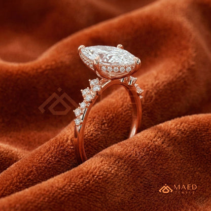 Vintage Marquise Cut Engagement Ring | Cluster Vine Band in 14K Gold, Rose Gold & Sterling Silver