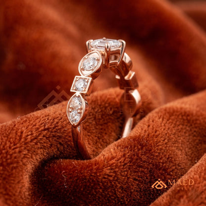Vintage Emerald Cut Art Deco Engagement Ring in 14K Gold, Rose Gold & Silver