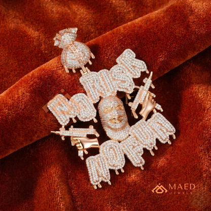 Iced Out "No Risk No Fun" Pendant - 14K Gold, Rose Gold & Silver Hip Hop Jewelry