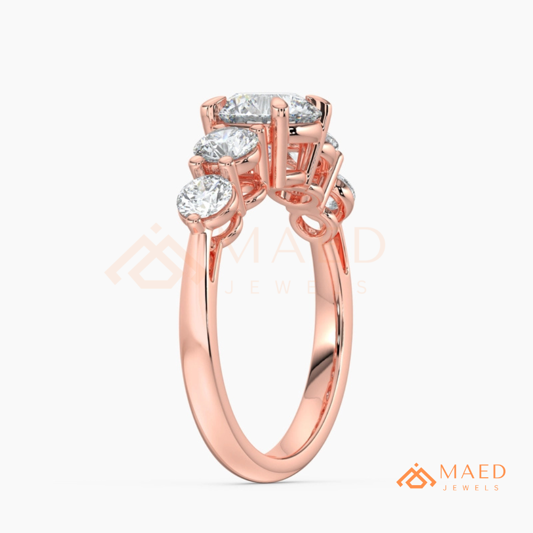 Round Cut 5-Stone Graduated Engagement Ring in Sterling Silver, 14K Gold & 14K Rose Gold