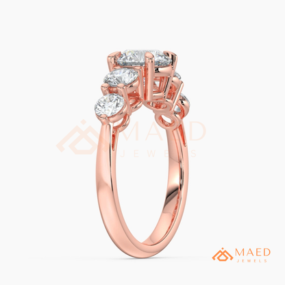 Round Cut 5-Stone Graduated Engagement Ring in Sterling Silver, 14K Gold & 14K Rose Gold