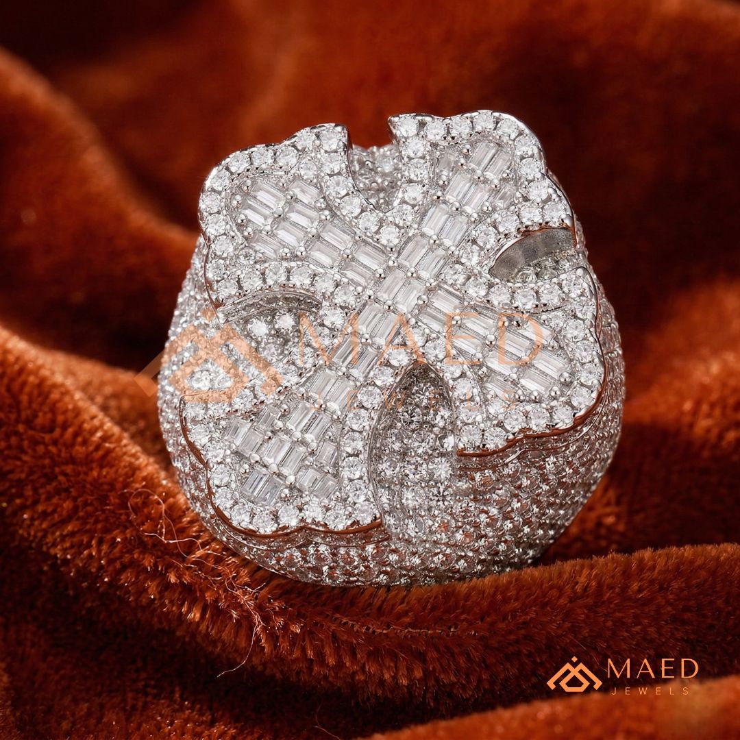 Men's Iced-Out 3D Cross Statement Ring | Silver, 14K Gold & Rose Gold