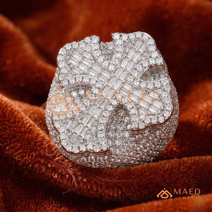 Men's Iced-Out 3D Cross Statement Ring | Silver, 14K Gold & Rose Gold