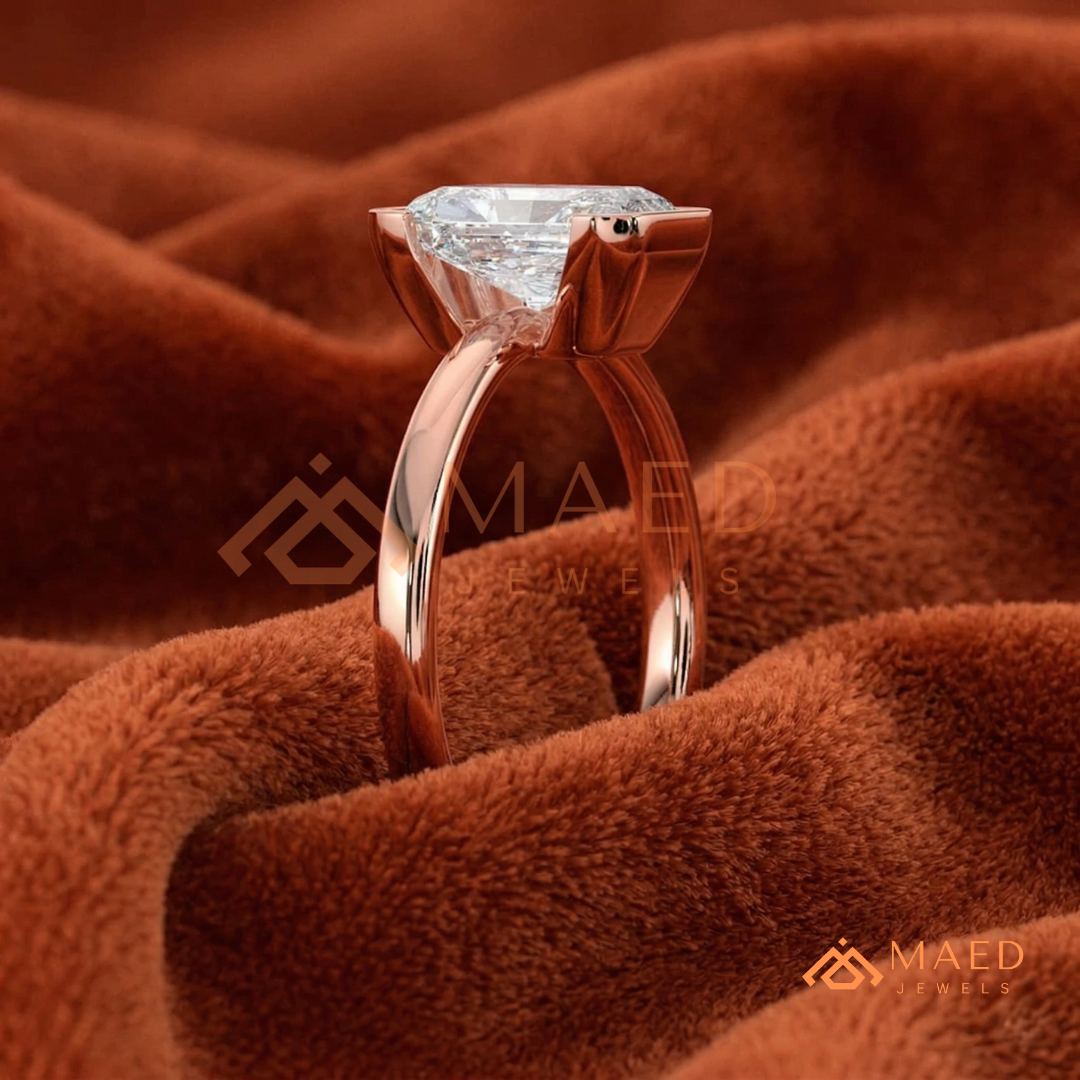 The Rowan Radiant Half-Bezel Engagement Ring – Silver, 14K Yellow & Rose Gold