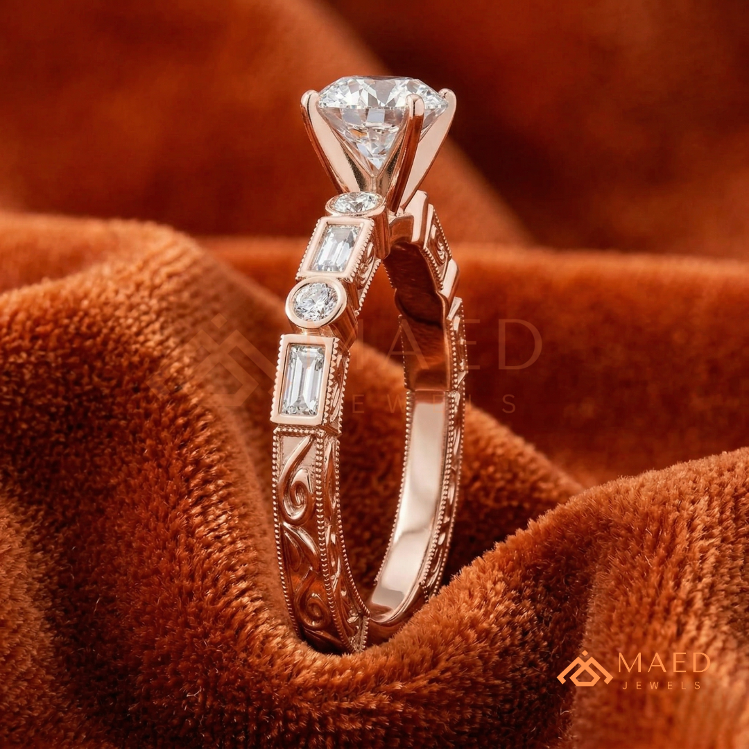 Vintage Pear Cut Multi-Stone Engagement Ring | 14K Gold, Rose Gold & Silver