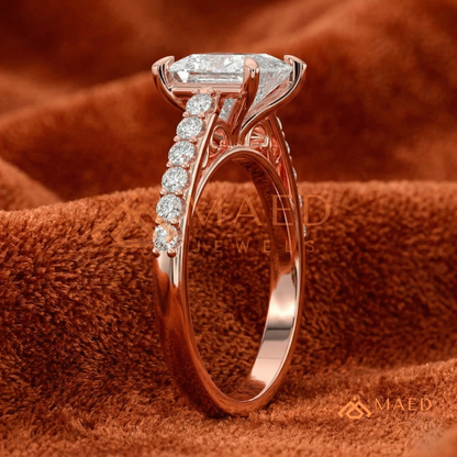 Princess Cut Engagement Ring with Pavé Band | 14k Gold, Rose Gold & Silver