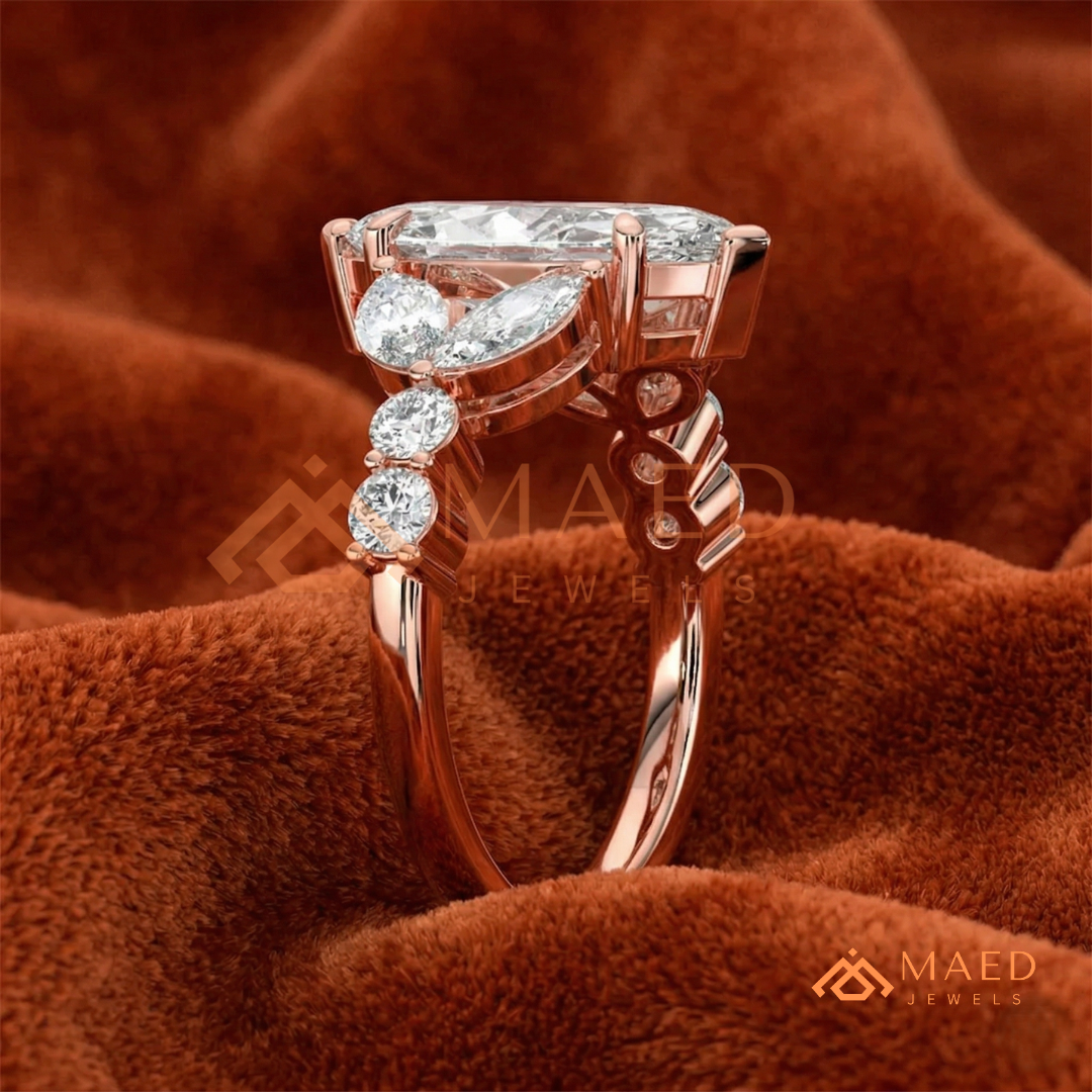 Marquise Cut Leaf Cluster Engagement Ring | 14k Gold, Rose Gold & Sterling Silver