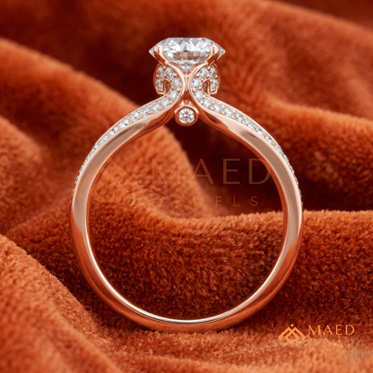 Round Brilliant Cut Split Shank Cathedral Engagement Ring in 14K Gold, Rose Gold & Silver | Vintage-Inspired Pave Accent Ring for Women