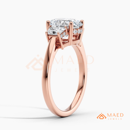 Classic Oval Cut 3-Stone Engagement Ring with Trapezoid Side Gems