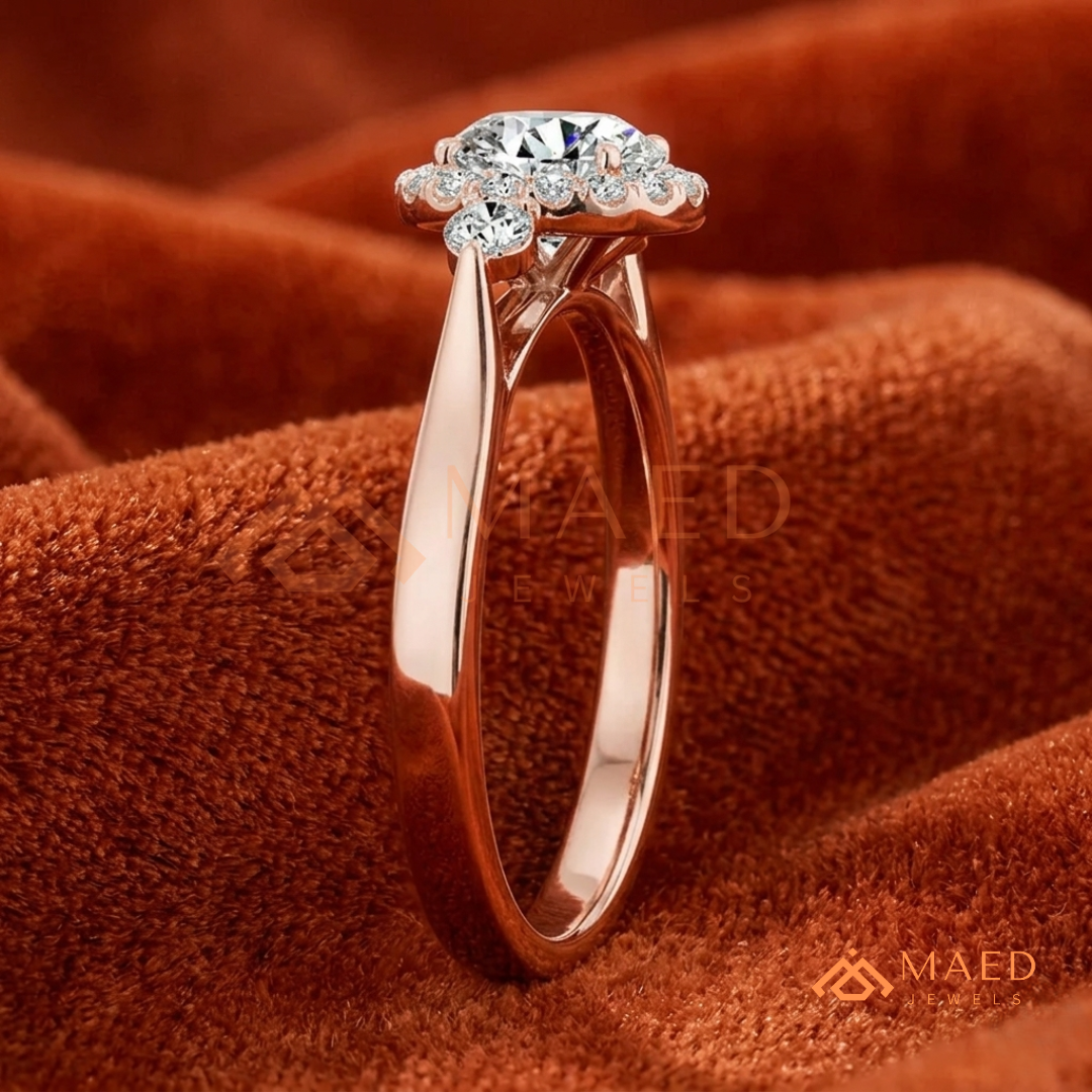 Majestic Oval Halo Diamond Simulant Ring in 14K Yellow Gold, Rose Gold & Sterling Silver