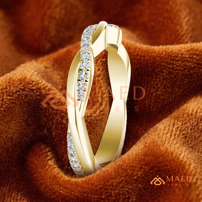 Half-Pavé Twisted Vine Diamond Wedding Band | Interlocking Infinity Wave Ring in Silver, 14K Gold, & Rose Gold