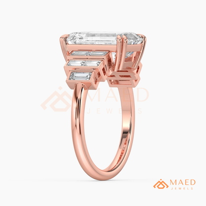 Radiant Cut Rectangular Halo Ring with Dome Triple-Row Pavé Band