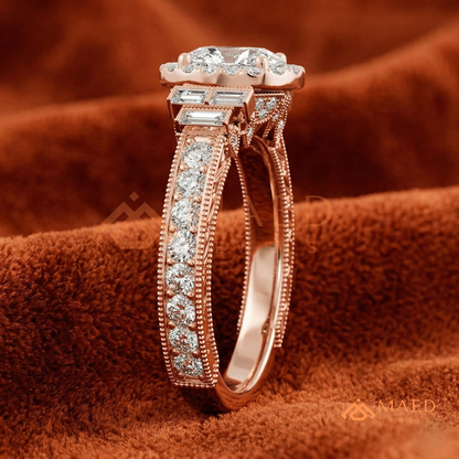 Heirloom Oval Halo [Gemstone Type] Ring with Filigree Band in 14K Gold, Rose Gold & Silver