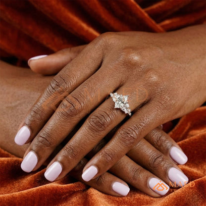 Vintage Marquise Cut Cluster Engagement Ring in 14K Gold, Rose Gold & Silver
