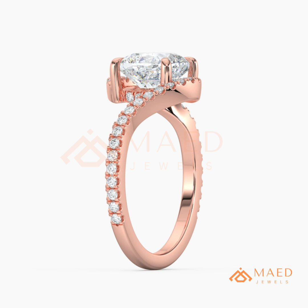 Cushion Cut Moissanite Bypass Halo Engagement Ring in Sterling Silver, 14K White Gold & Rose Gold | Criss Cross Diamond Simulant Wedding Ring
