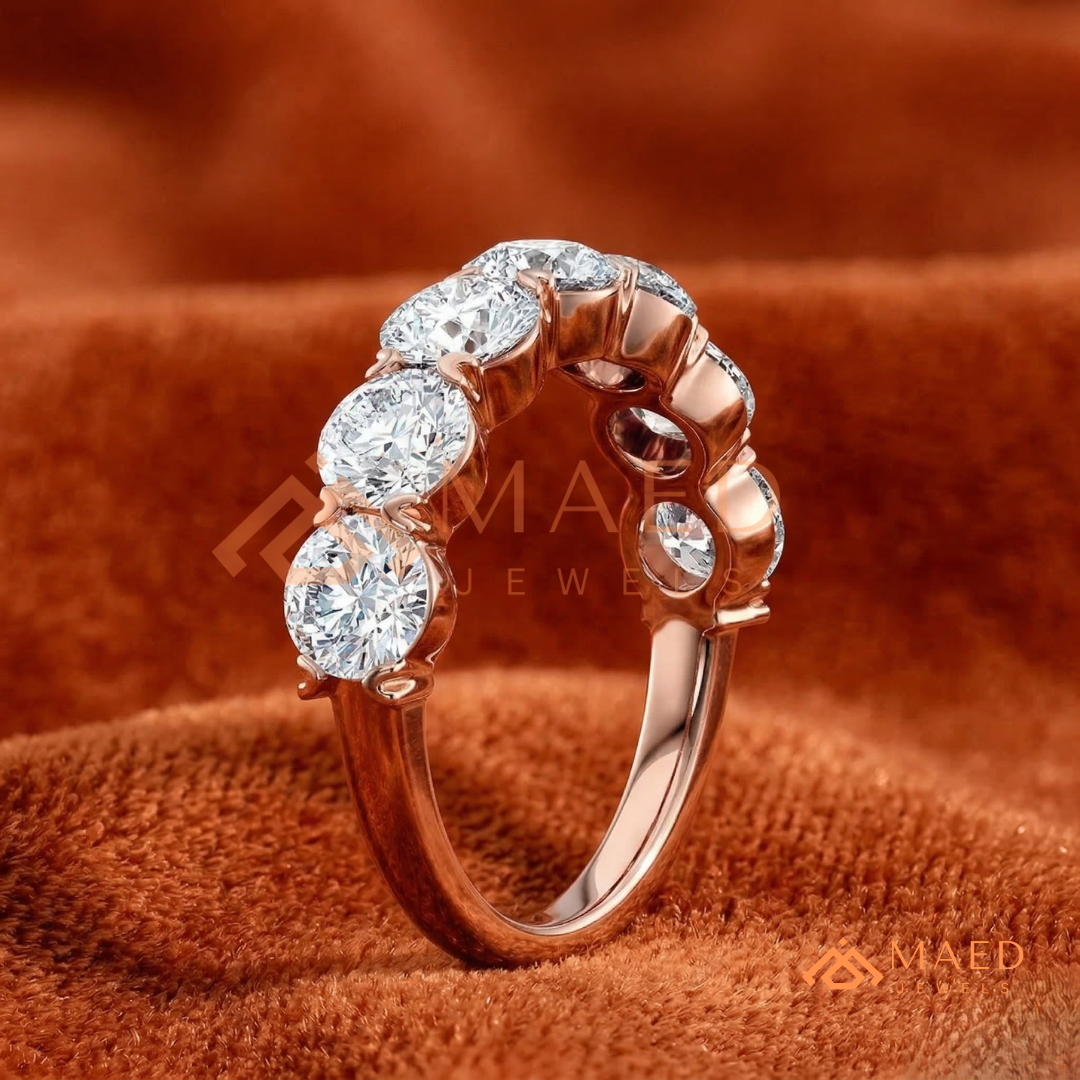 Classic Round Cut Half Eternity Ring – Shared Prong Moissanite Anniversary Band