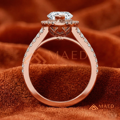 Marquise Cut Halo Engagement Ring | Split Shank Pave Band in 14K Gold & Silver