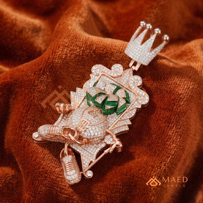 Iced Out King of Cash Throne Pendant - 14K Gold, Rose Gold & Silver Hip Hop Jewelry