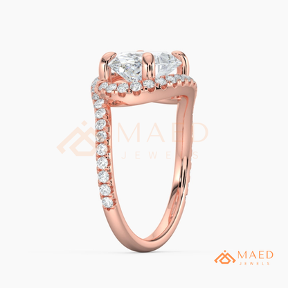 East-West Oval Cut Halo Engagement Ring | Bypass Pavé Band in 14K Gold, Rose Gold & Sterling Silver