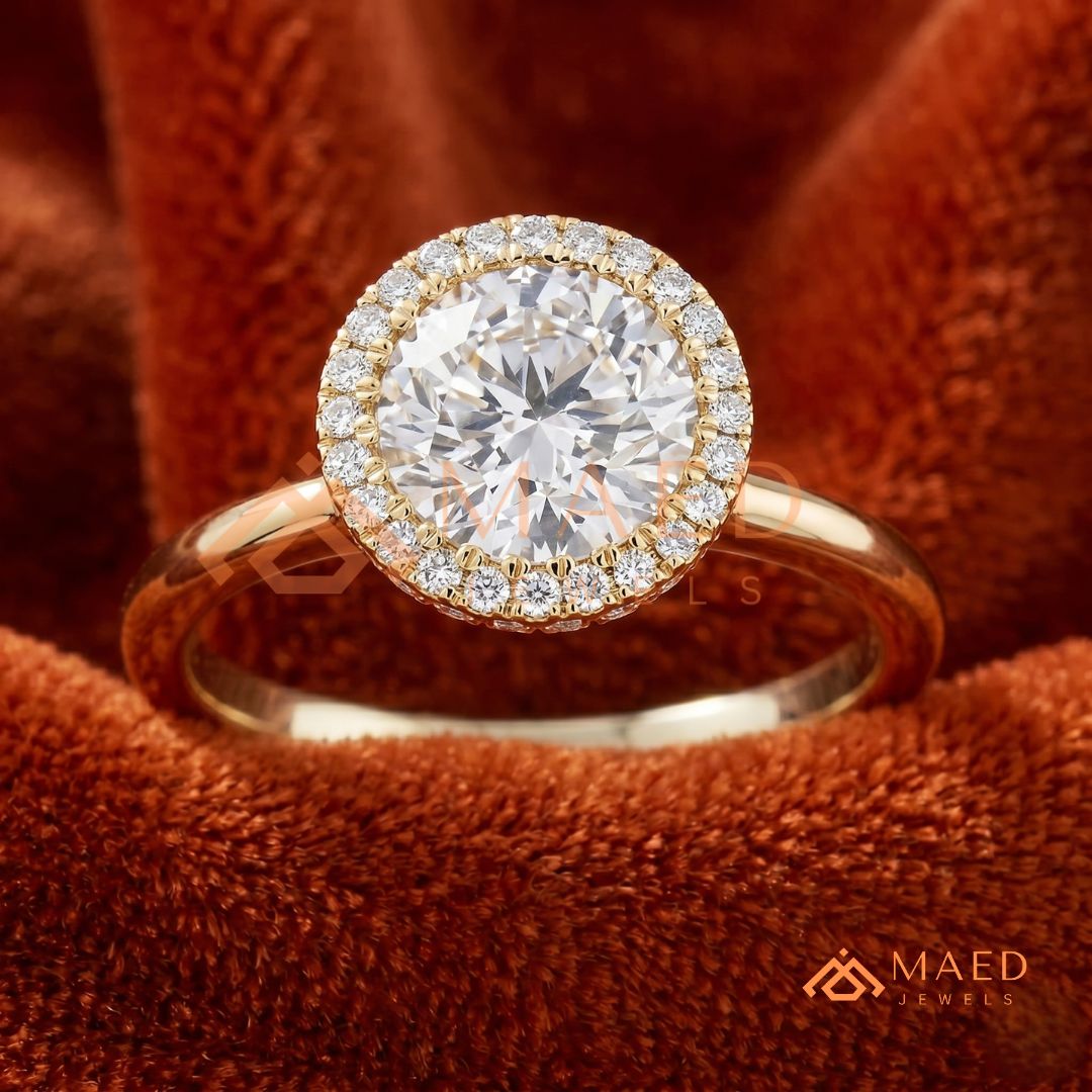 Classic Round Cut Moissanite Halo Engagement Ring in 925 Sterling Silver, 14K Gold & 14K Rose Gold | Solitaire Halo Wedding Ring for Women