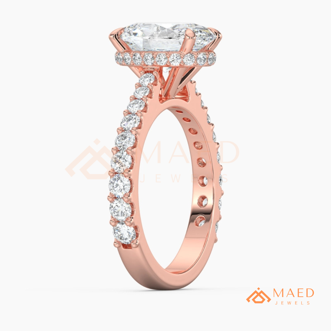 Oval Cut Engagement Ring with Shared Prong Band | 14k Gold, Rose Gold & Silver