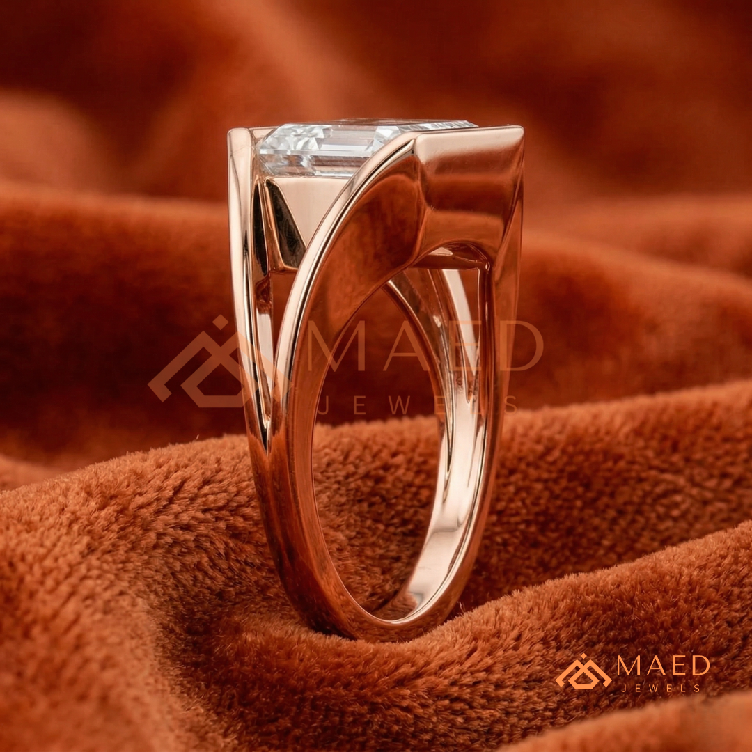 Nature-Inspired Radiant Cut Three-Stone Engagement Ring with Thorn Band in Silver, 14K Gold & Rose Gold