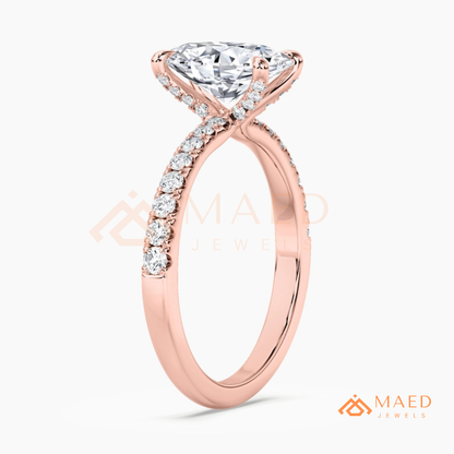 Oval Cut Engagement Ring with Pavé Band in Silver, 14K Gold, & 14K Rose Gold