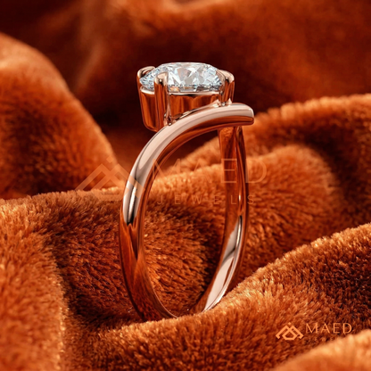 Round Cut Chevron Engagement Ring | V-Shaped Band Solitaire in Silver, 14K Gold, & 14K Rose Gold