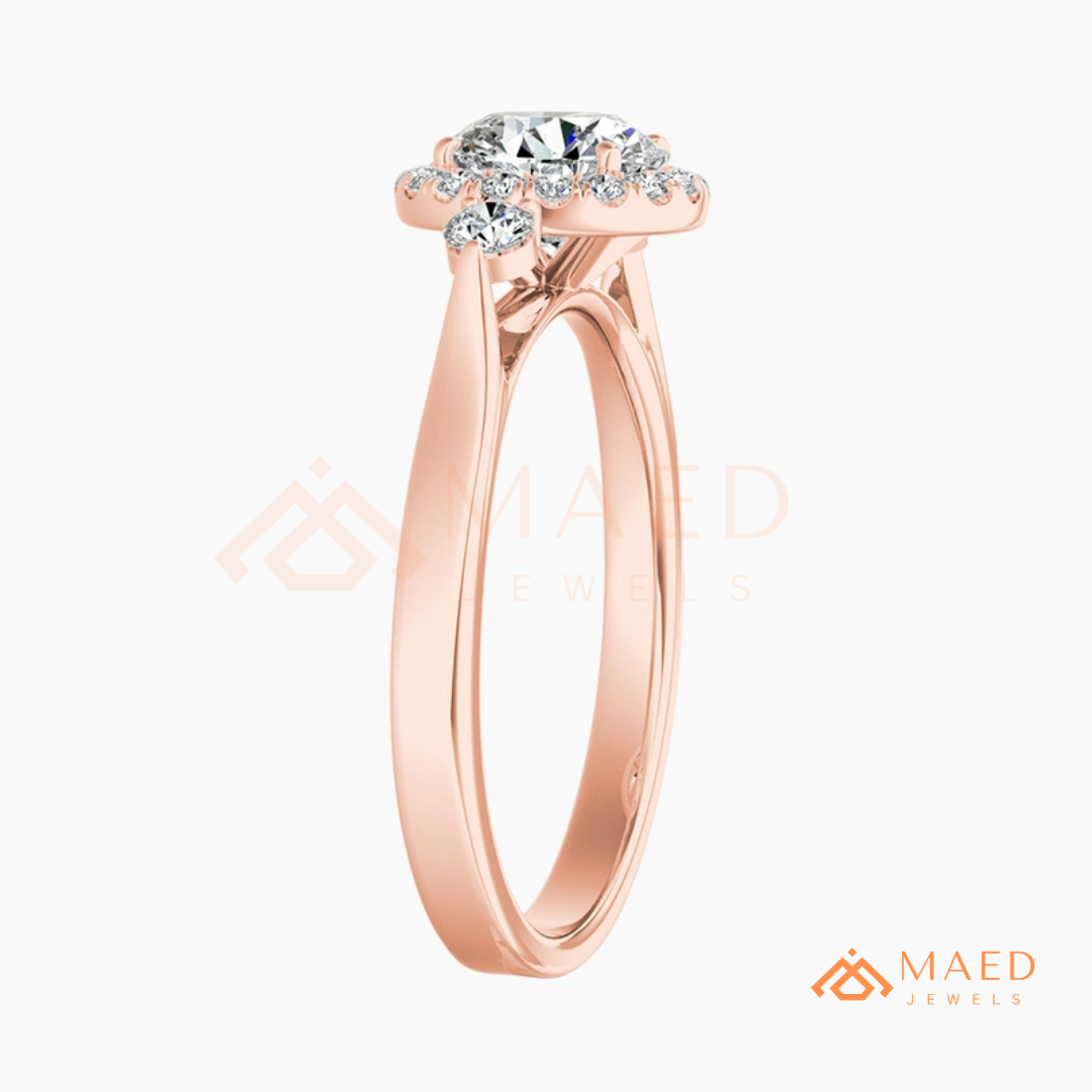 Majestic Oval Halo Diamond Simulant Ring in 14K Yellow Gold, Rose Gold & Sterling Silver
