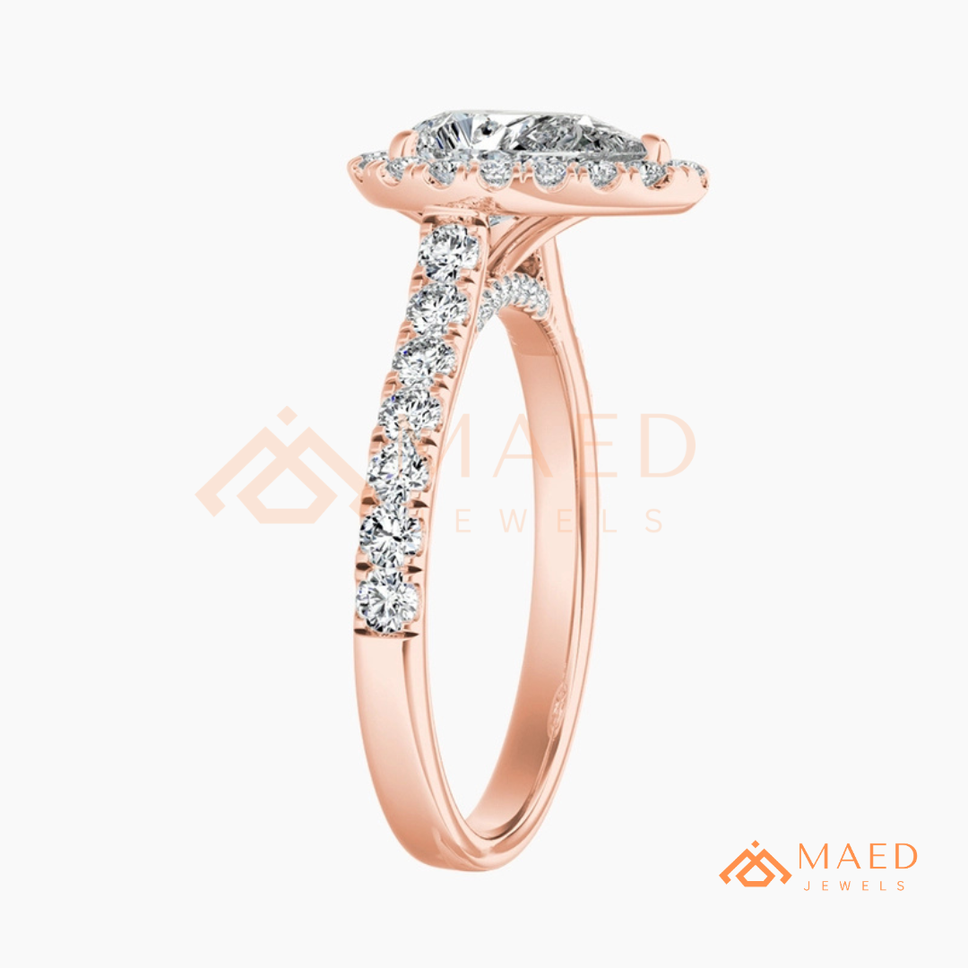 Pear Cut Halo Engagement Ring with Pave Band