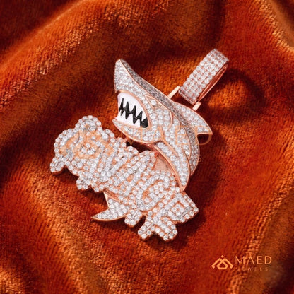 Iced-Out "SAVAGE" Shark Pendant – Micro-Pave Diamond Finish
