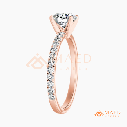 Oval Cut Moissanite Engagement Ring in 14K Gold, Rose Gold & Sterling Silver | Pave Diamond Simulant Wedding Band