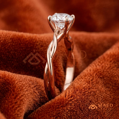 Braided Solitaire Oval Cut Ring in 14K Yellow Gold, Rose Gold & Silver