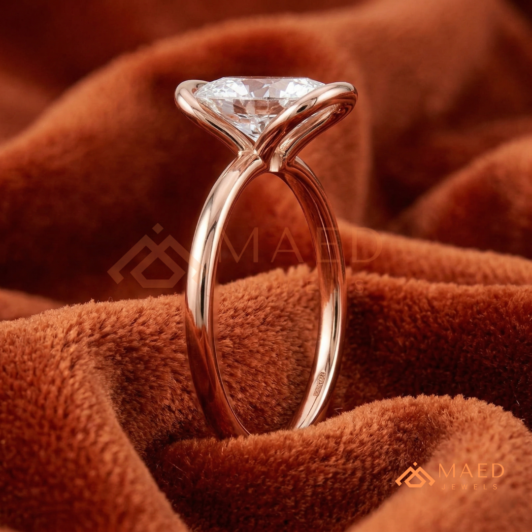 The Aria Oval Half-Bezel Engagement Ring – Silver, 14K Yellow & Rose Gold