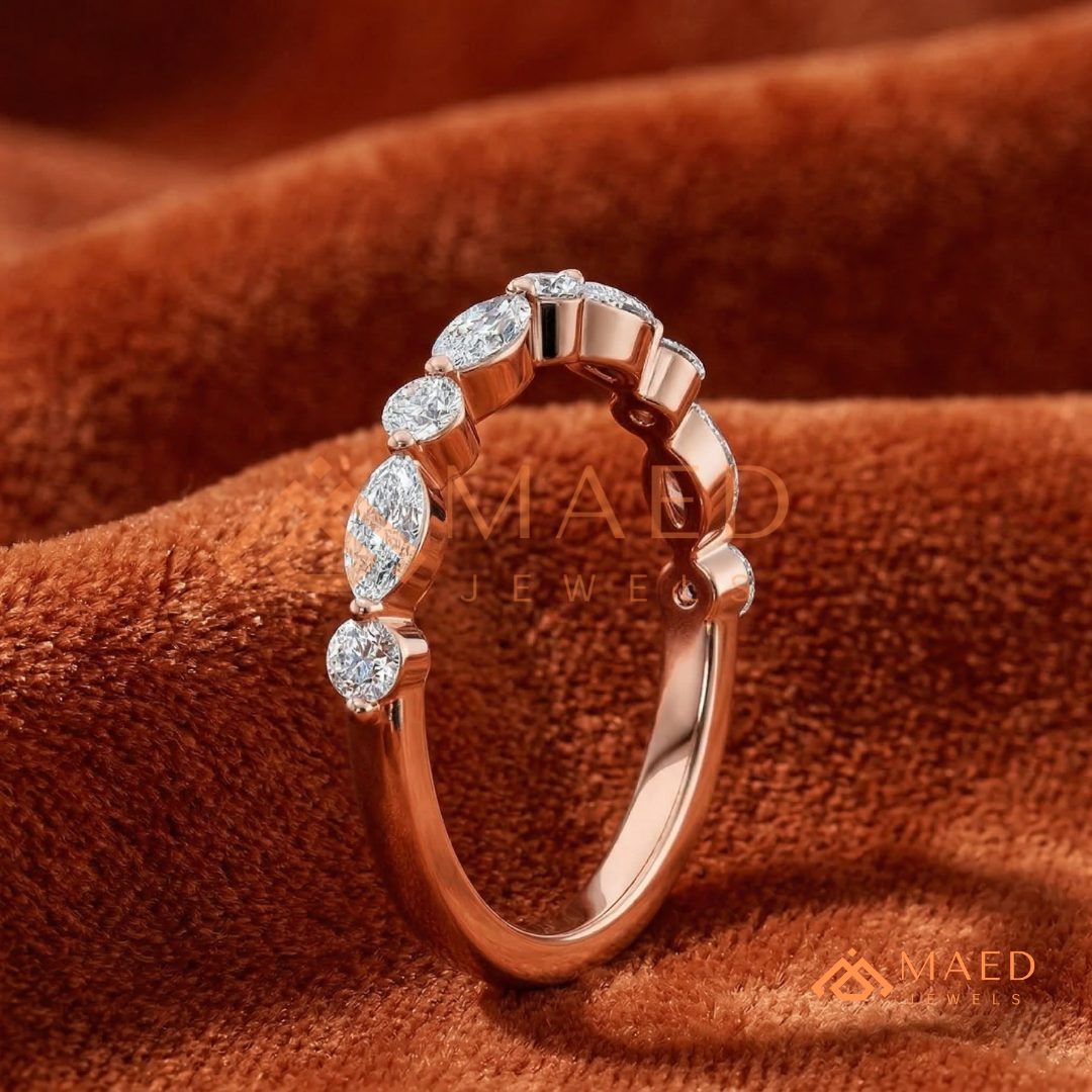 he Lyra Shared Prong Band | Slim Marquise & Round Stackable Eternity Ring