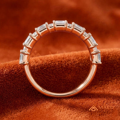 Alternating Emerald and Round Cut Half Eternity Ring – Modern Vintage Wedding Band