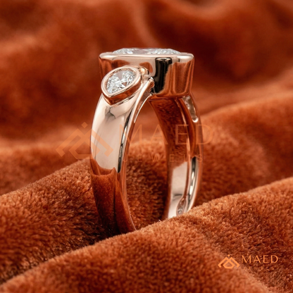 Bezel Set Oval Engagement Ring with Pear Side Stones in Silver, 14K Gold, & 14K Rose Gold