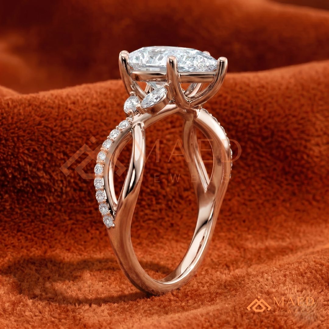 Pear Shaped Split Shank Promise Ring (Silver, 14K Solid Yellow/Rose Gold)