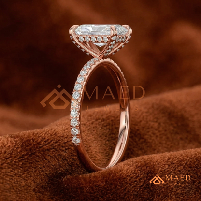 Radiant Cut Moissanite Engagement Ring in Sterling Silver, 14K White Gold & Rose Gold | Hidden Halo Diamond Band For Women
