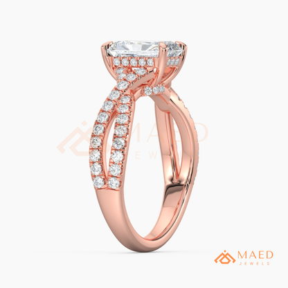 Nature-Inspired Radiant Cut Three-Stone Engagement Ring with Thorn Band in Silver, 14K Gold & Rose Gold