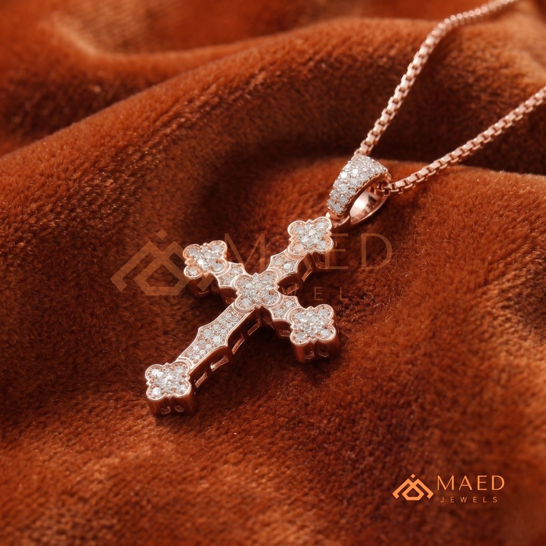 The Cathedral Pavé Cross | Ornate Trefoil Gothic Crucifix Pendant