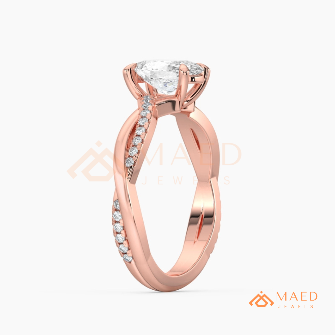Oval Cut Twisted Infinity Engagement Ring in 14K Gold, Rose Gold & Silver | Entwined Pave Moissanite Wedding Ring for Women