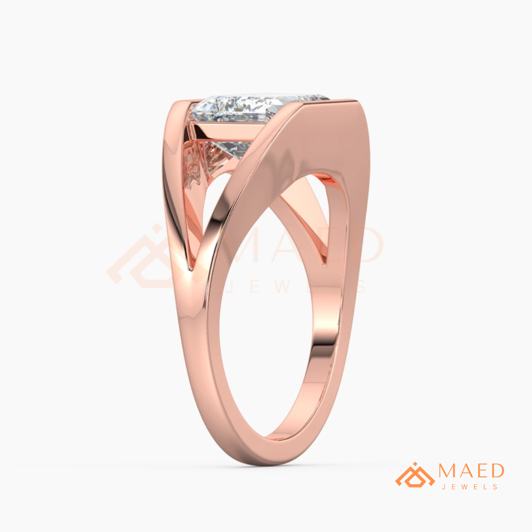 East West Emerald Cut Engagement Ring | Modern Architectural Bezel Ring | 14K Gold, Rose Gold & Sterling Silver