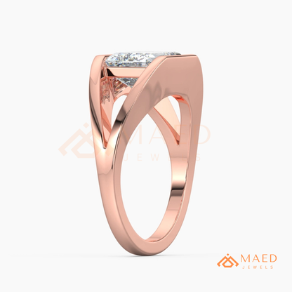 East West Emerald Cut Engagement Ring | Modern Architectural Bezel Ring | 14K Gold, Rose Gold & Sterling Silver