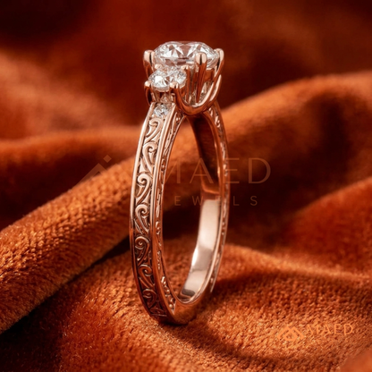Past Present Future Round Cut Ring in 14K Yellow Gold, Rose Gold & Sterling Silver